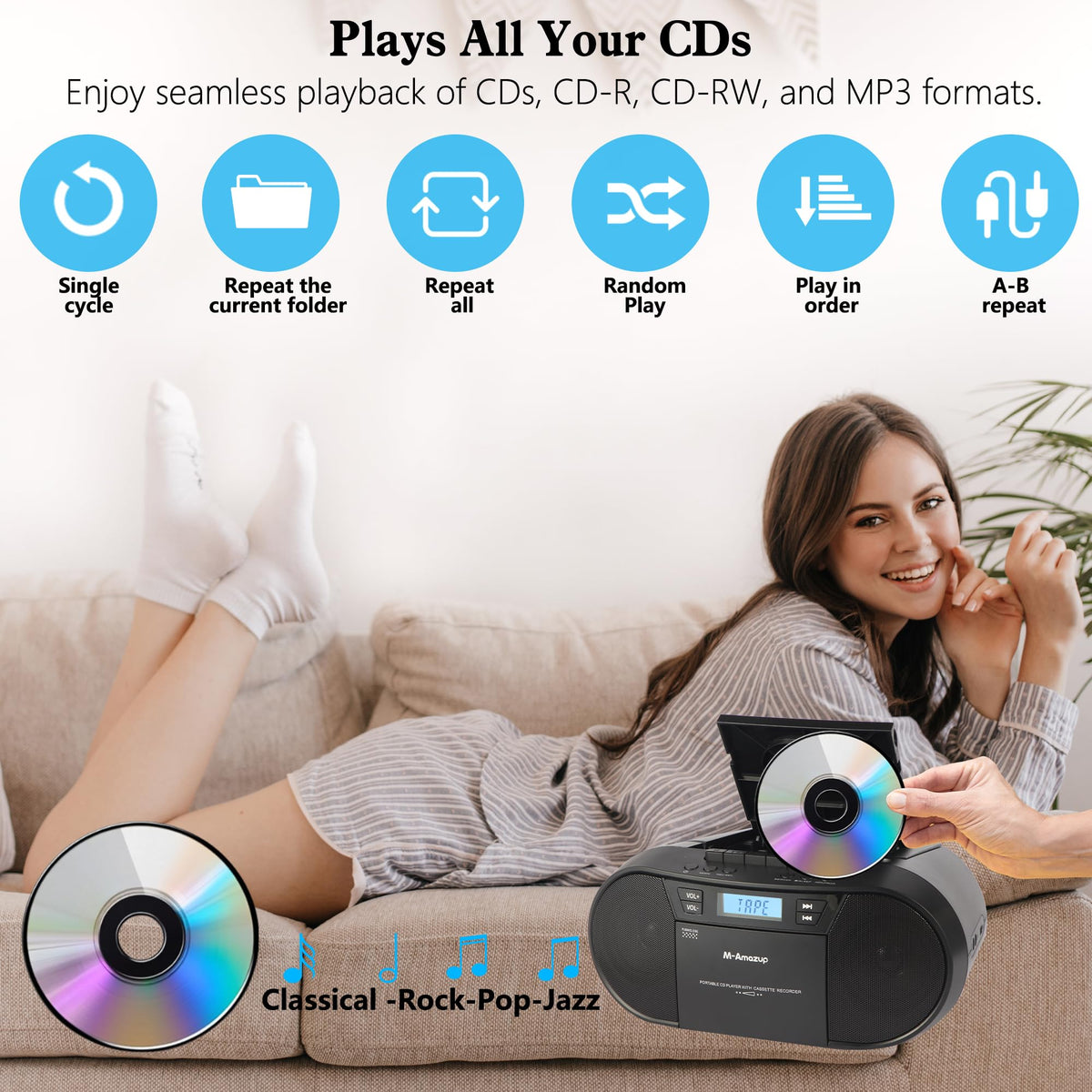 Portable CD Cassette Boombox with Bluetooth MP3 USB FM Radio X441