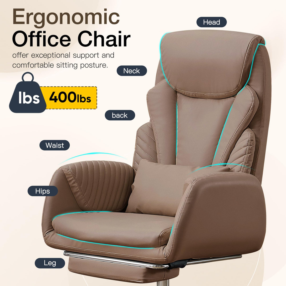 Cross Legged Office Chair with Flip Armrest and Footrest Brown E212