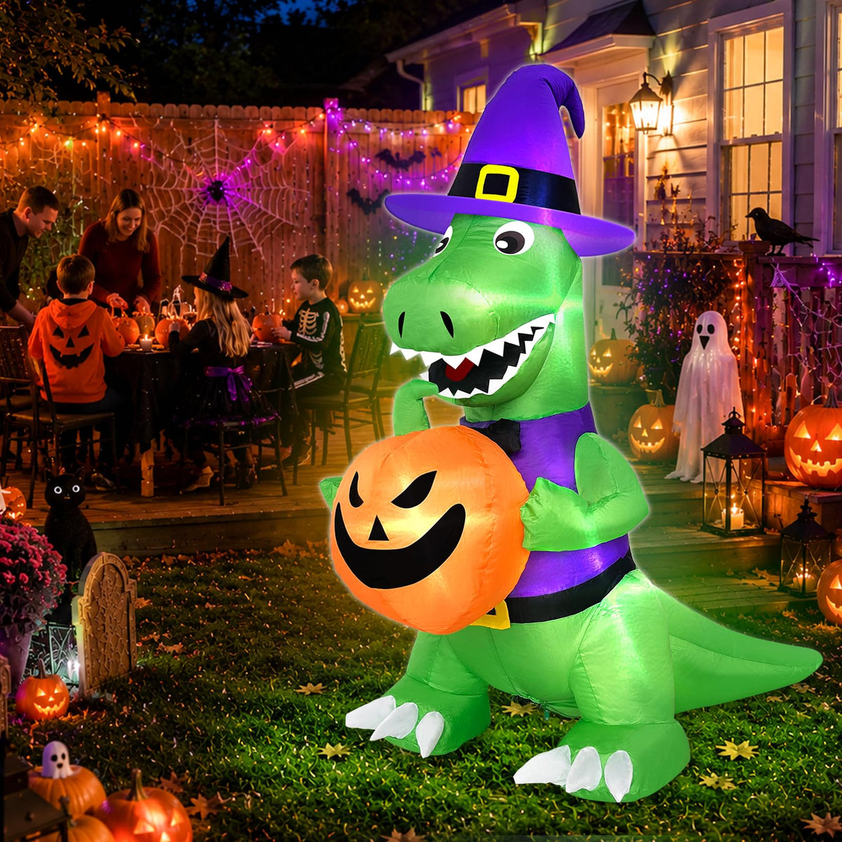 4 Ft Halloween Inflatables Witch Dinosaur H710