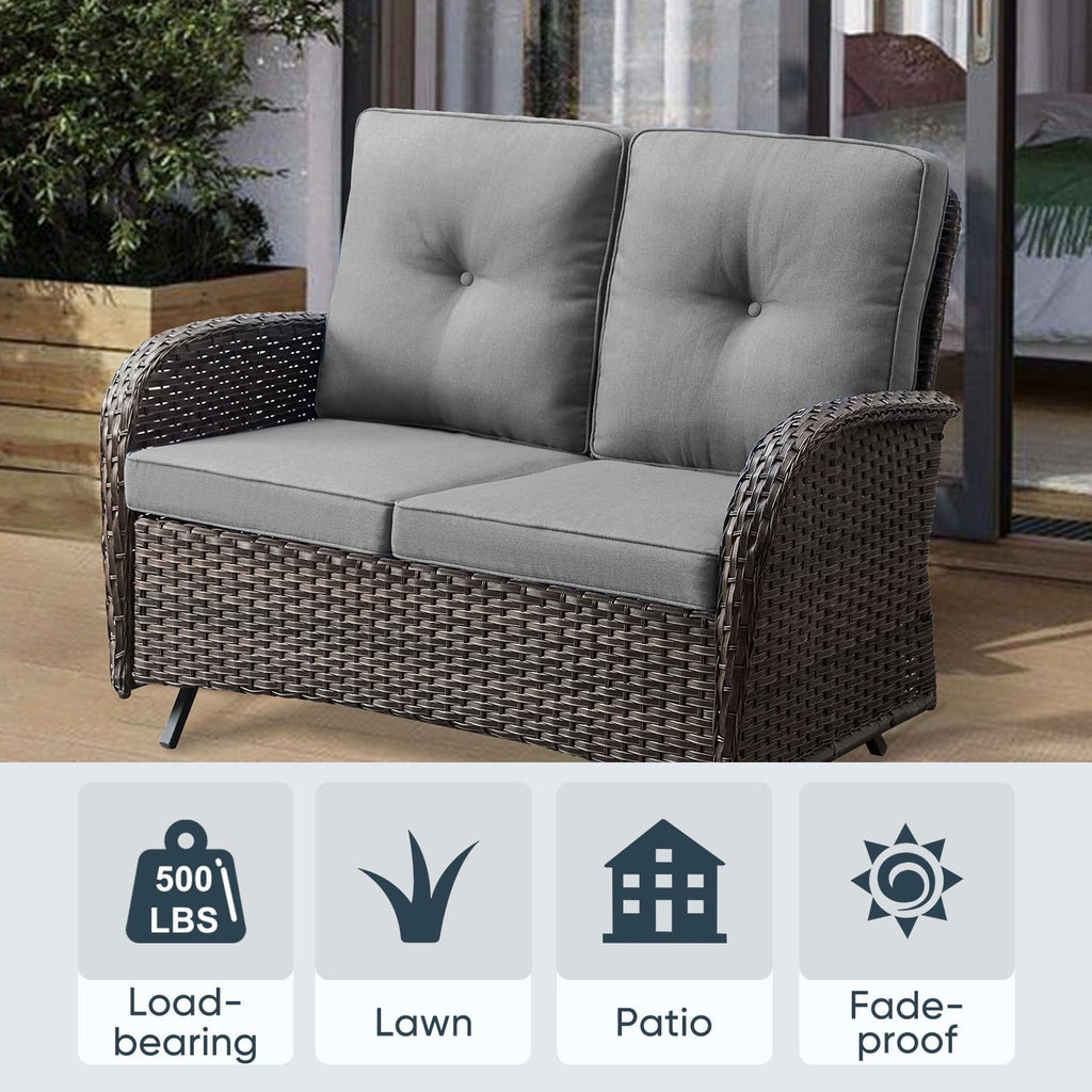 Brown 2 Seater Wicker Outdoor Glider Bench F789716