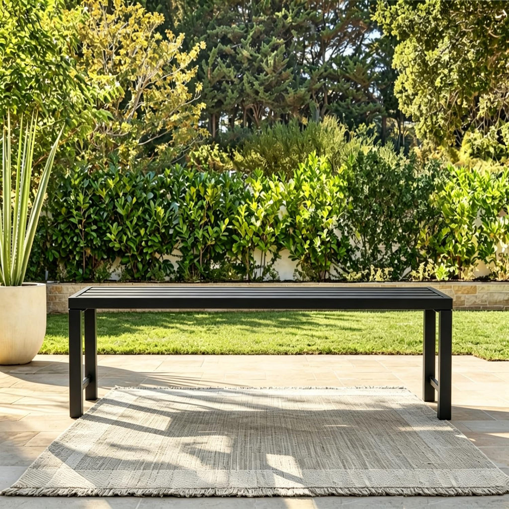 Black Metal Backless Outdoor Bench I9441