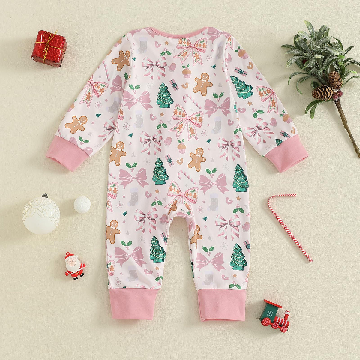 Newborn Christmas Zipper Jumpsuit Romper Q234