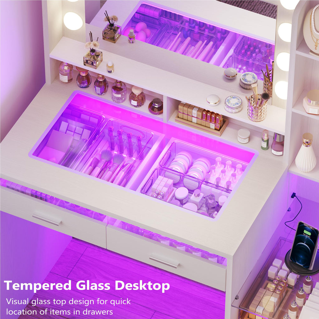 White Vanity Desk with Mirror and Lights X361141