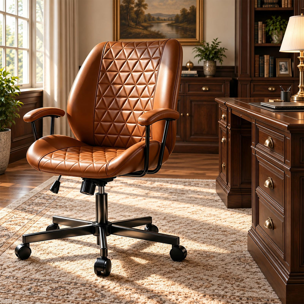 Brown PU Leather Office Chair with Lumbar Support A7944