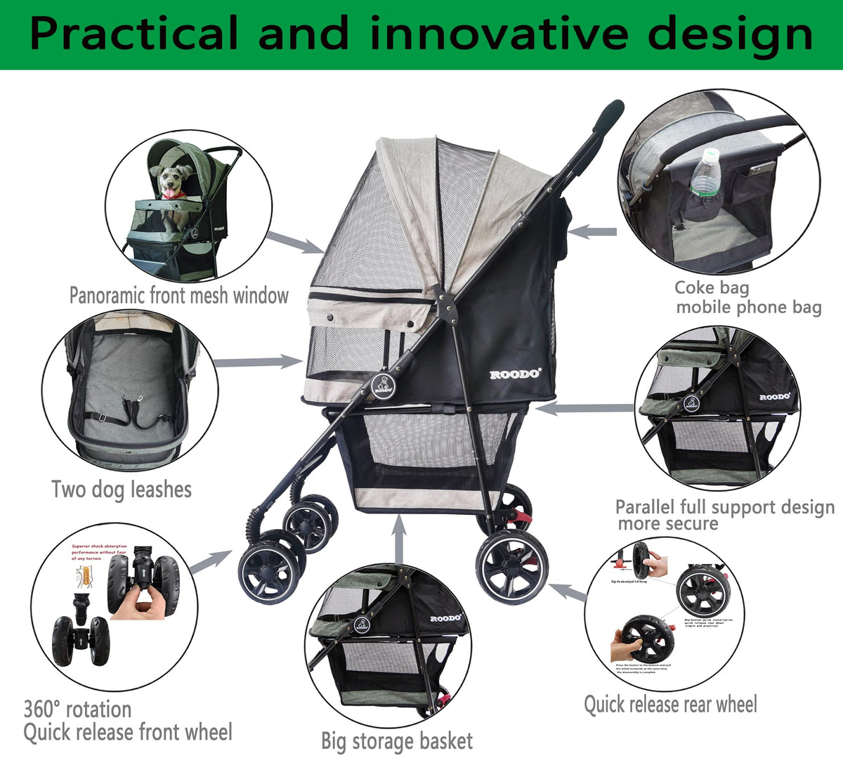 4 Wheel Lightweight Foldable Pet Stroller W674543