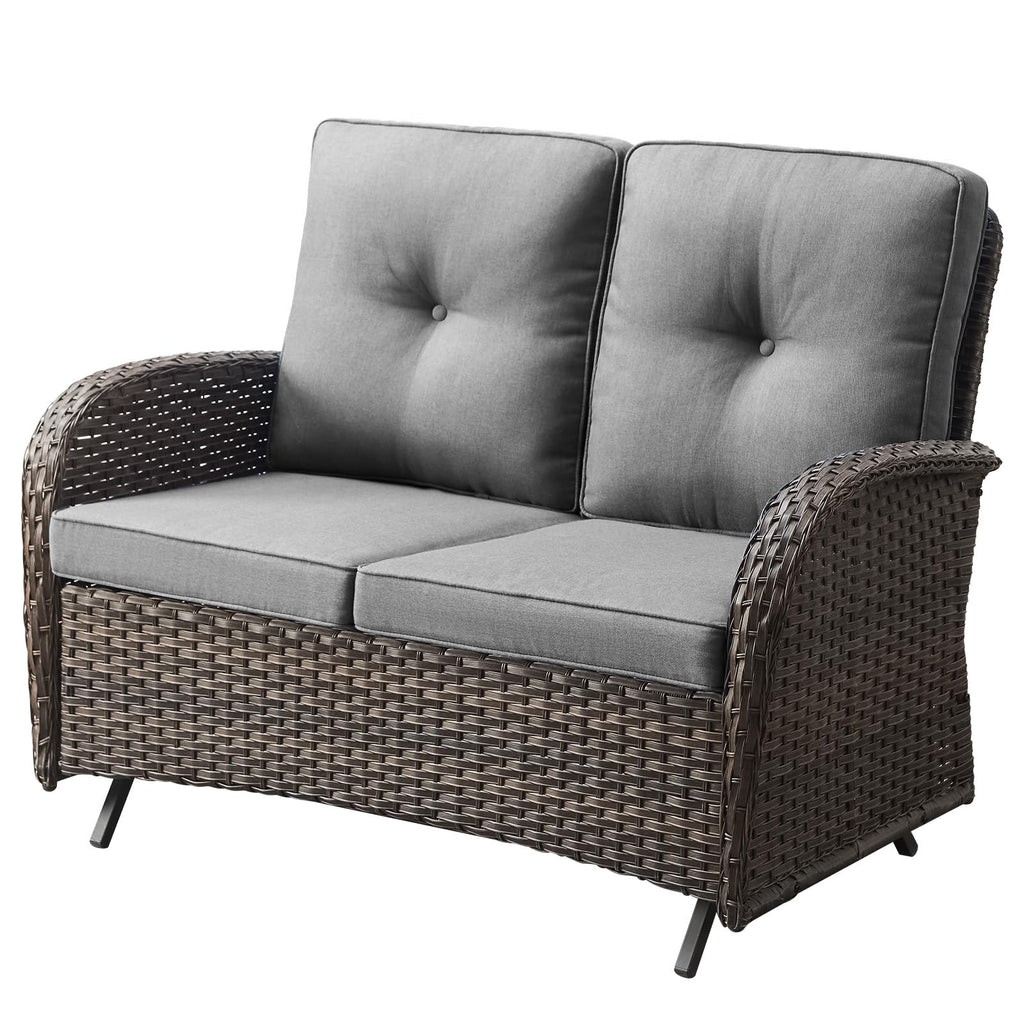 Brown 2 Seater Wicker Outdoor Glider Bench F789716