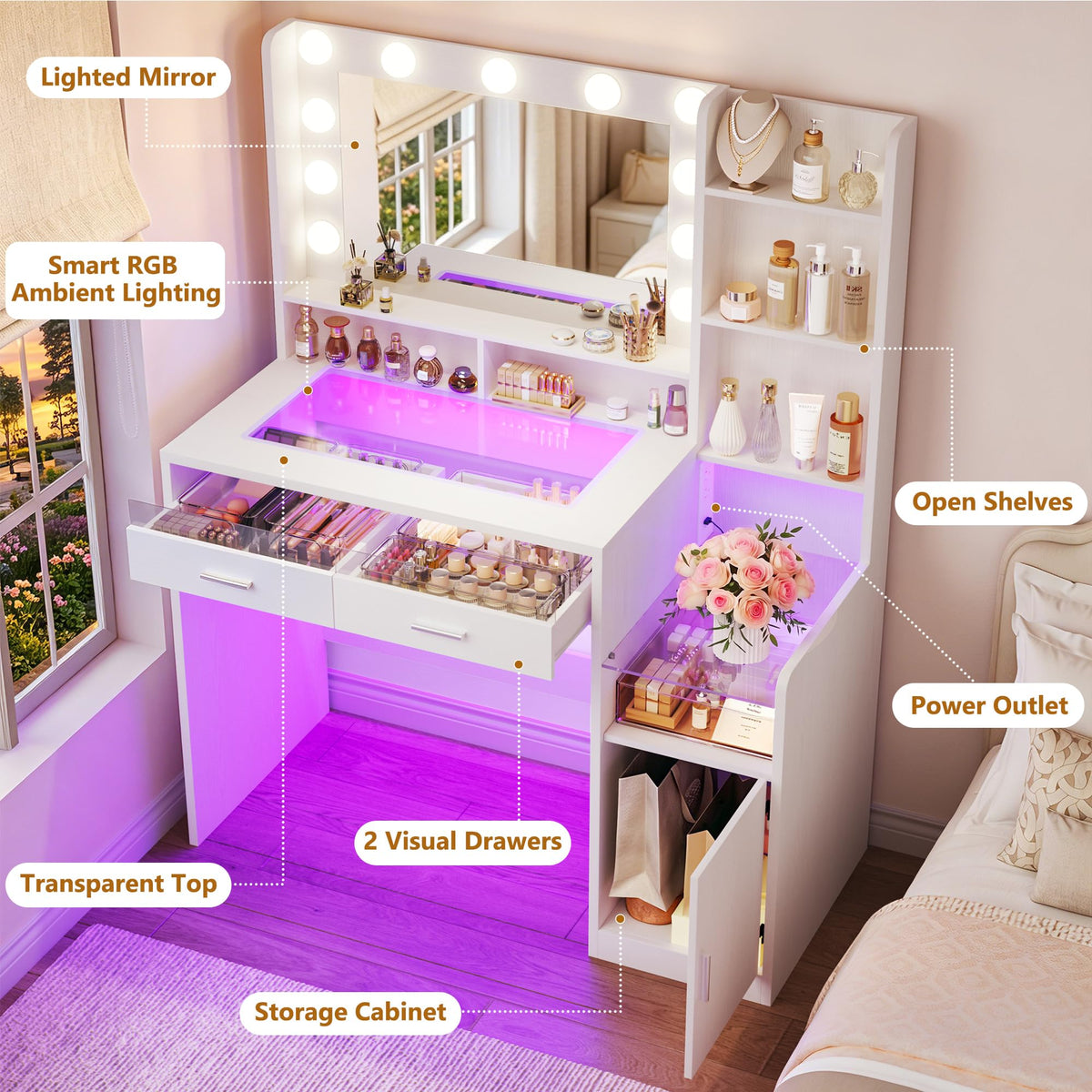White Vanity Desk with Mirror and Lights X361141