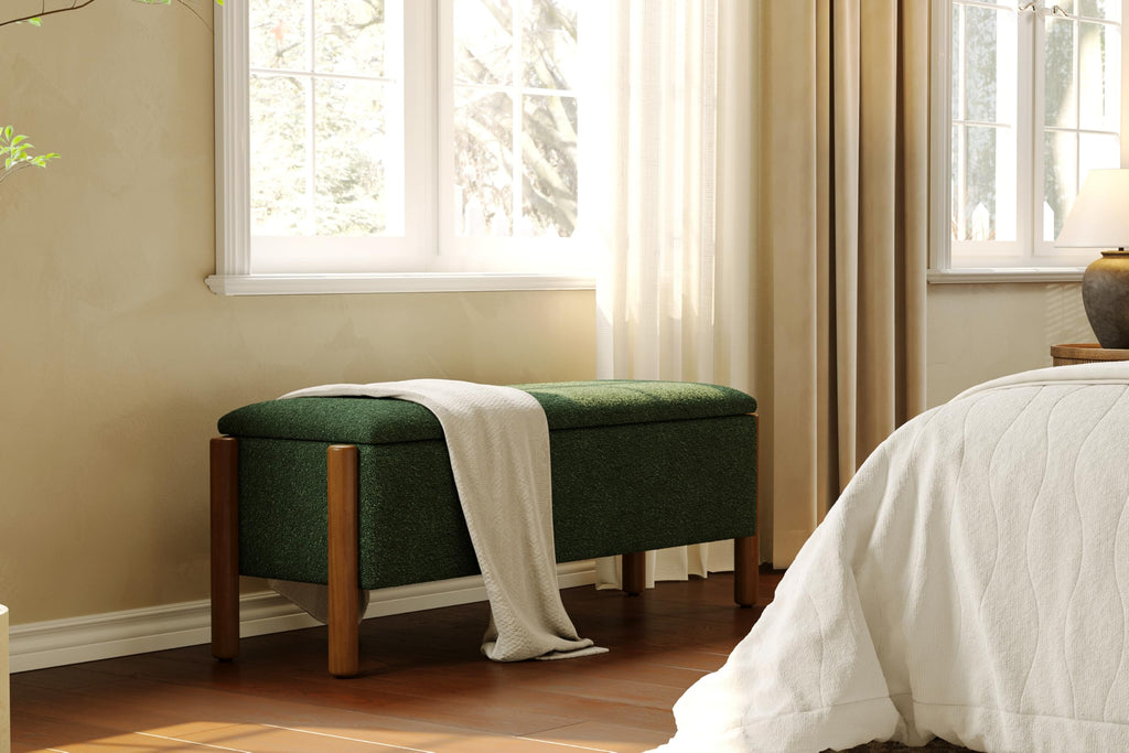 Green Fabric Upholstered Storage Bench D6034