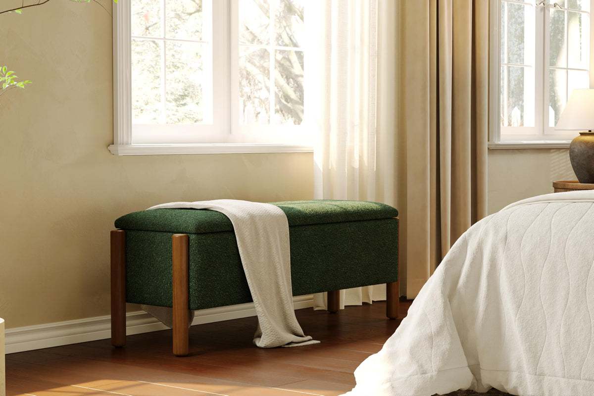 Green Fabric Upholstered Storage Bench D6034
