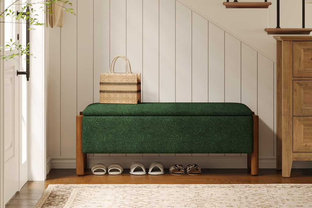 Green Fabric Upholstered Storage Bench D6034