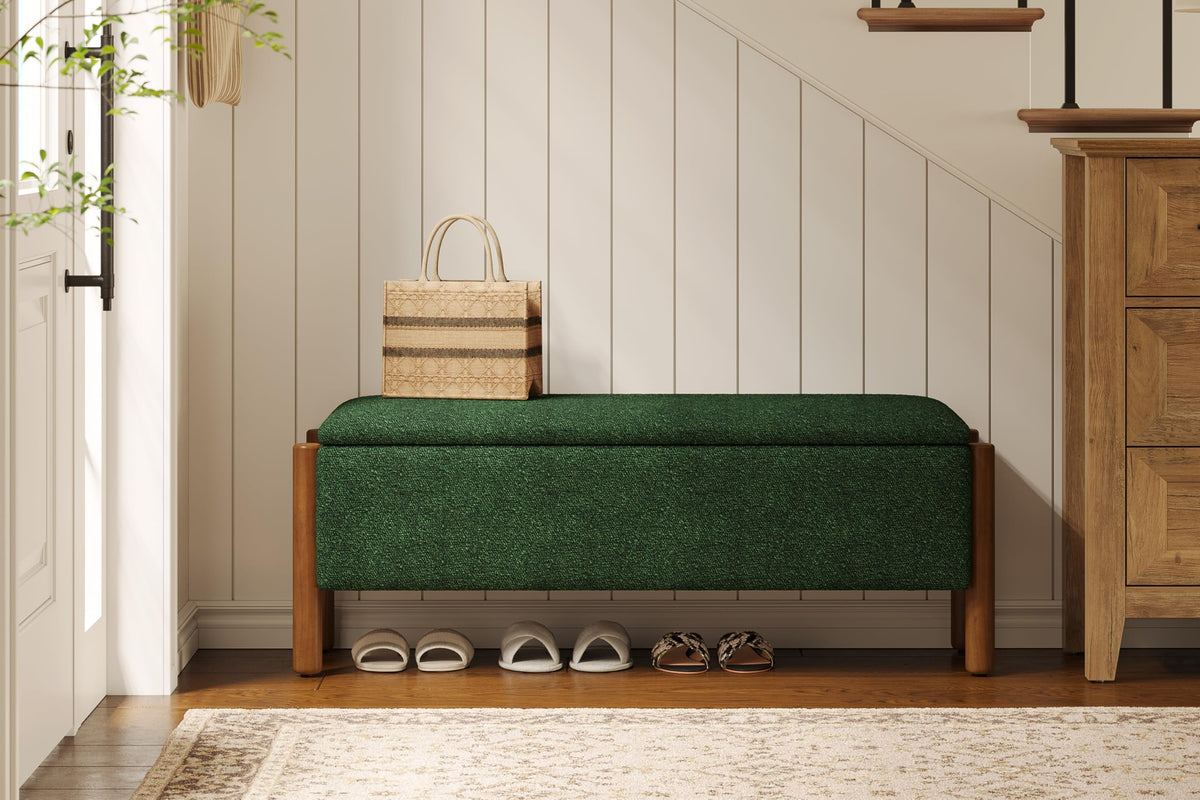 Green Fabric Upholstered Storage Bench D6034
