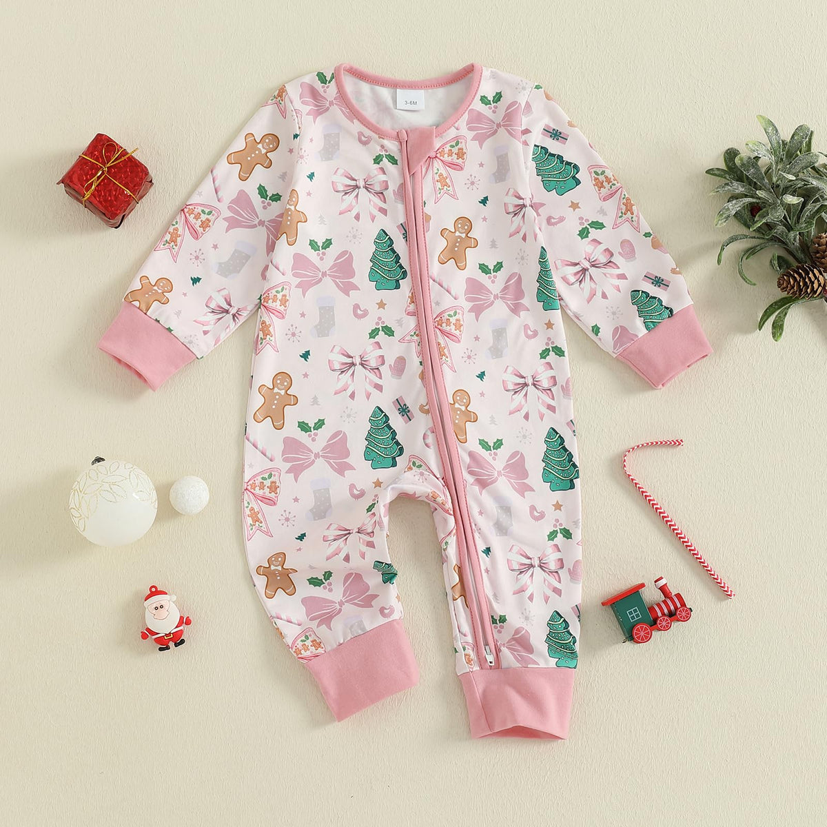 Newborn Christmas Zipper Jumpsuit Romper Q234