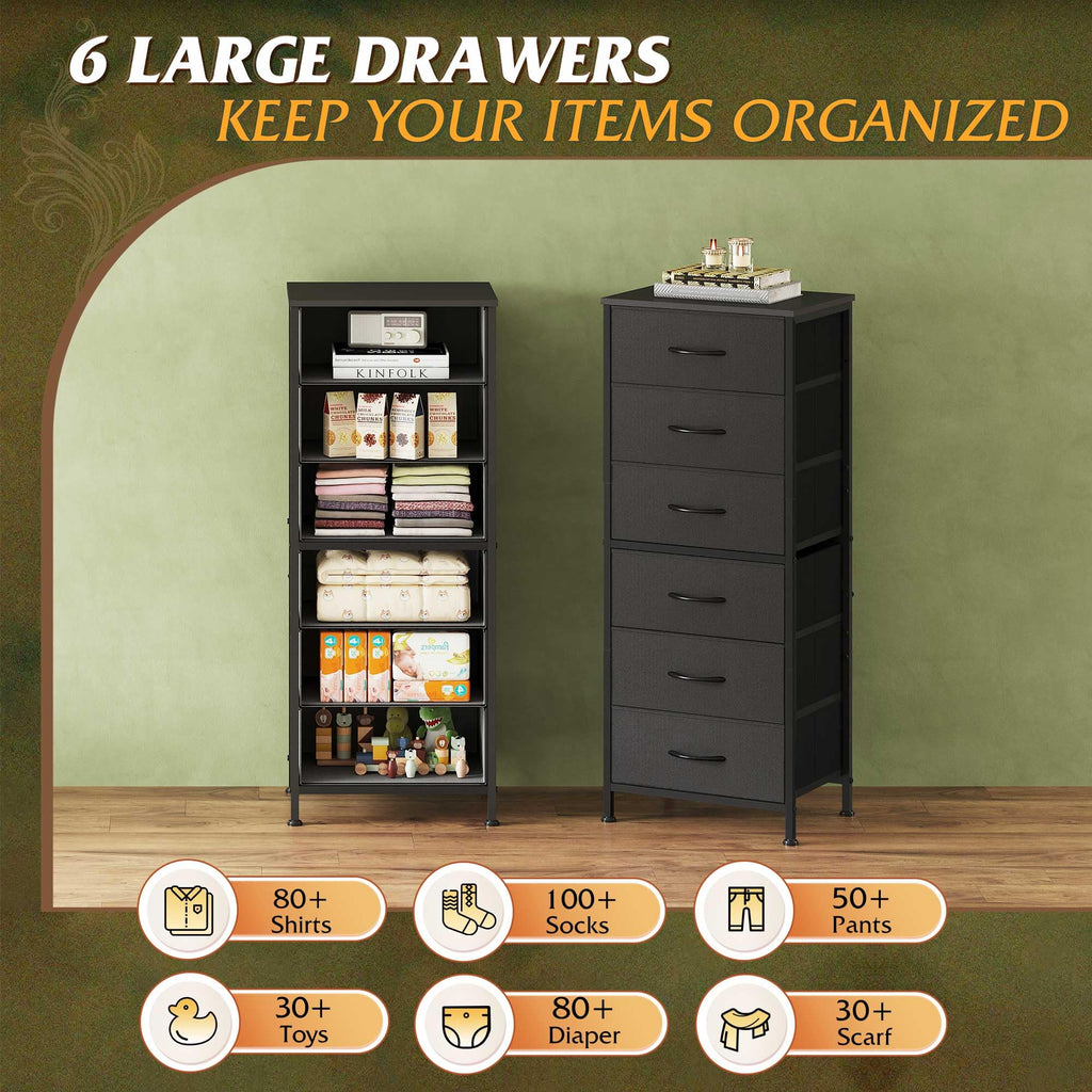 Black 6 Drawer Tall Dresser P1013