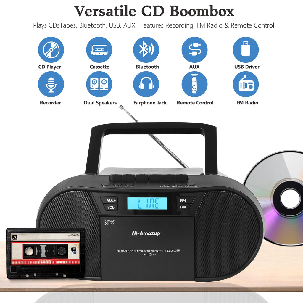 Portable CD Cassette Boombox with Bluetooth MP3 USB FM Radio X441