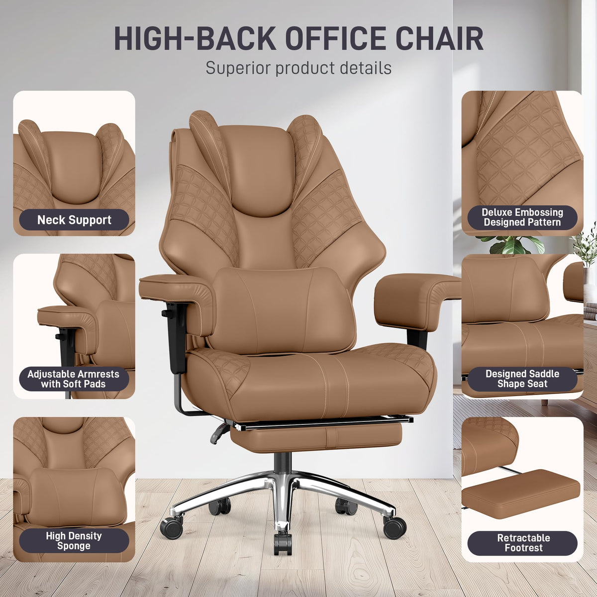 Big and Tall Executive Office Chair with Footrest and Lumbar Support B782471