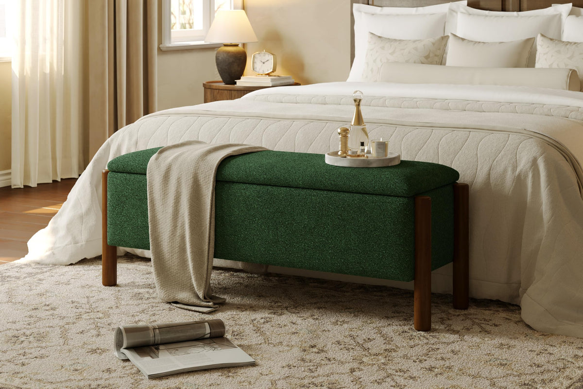 Green Fabric Upholstered Storage Bench D6034