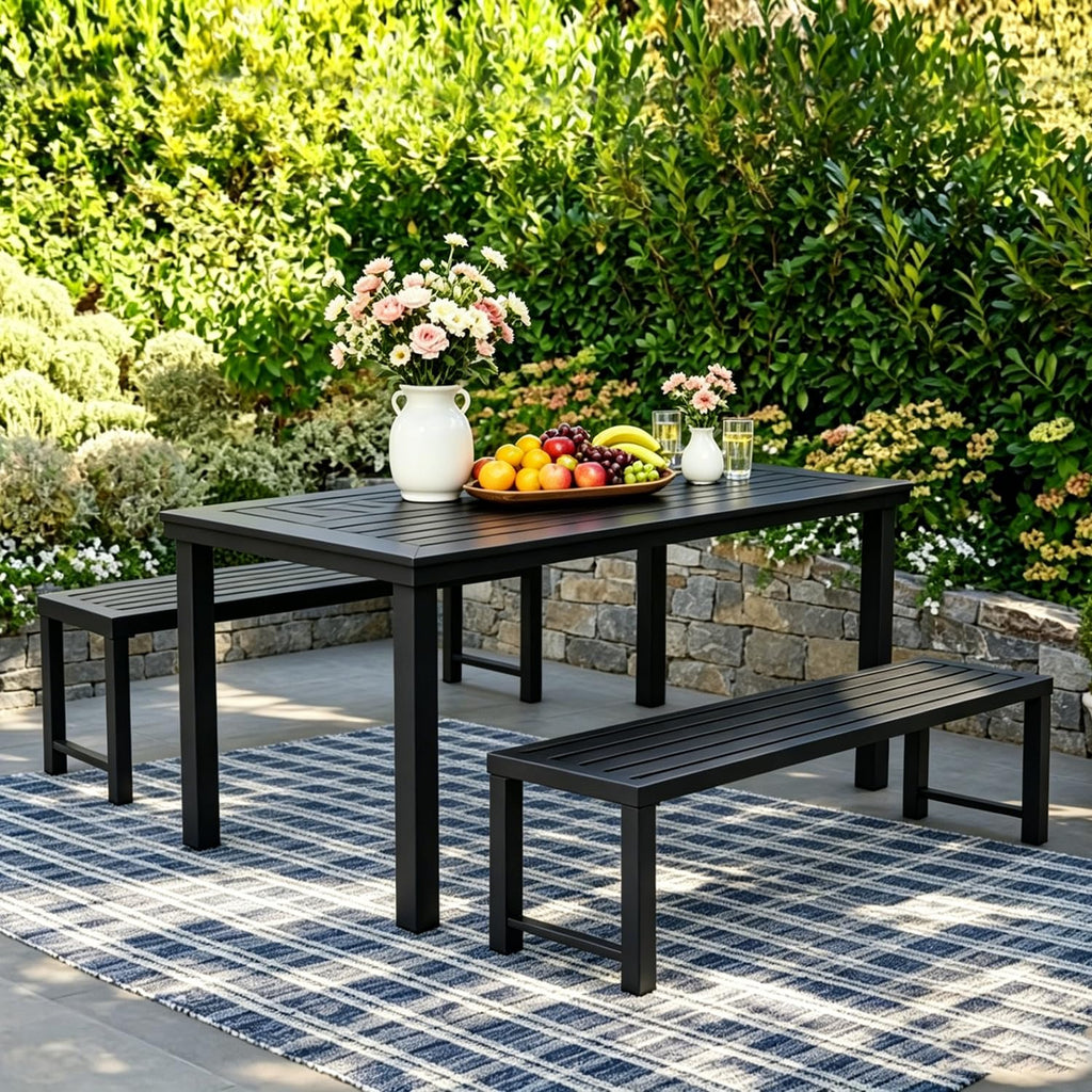 Black Metal Backless Outdoor Bench I9441