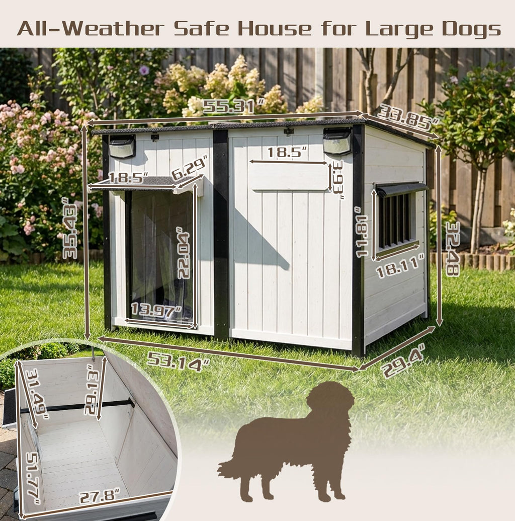 55" Large Wooden Dog House Outdoor Heavy Duty Weatherproof Kennel with Asphalt Roof G59986