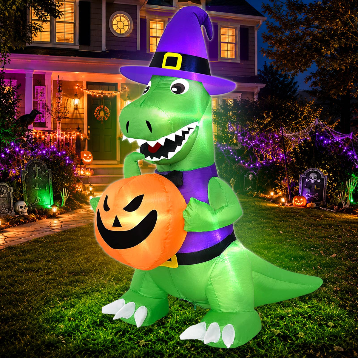 4 Ft Halloween Inflatables Witch Dinosaur H710