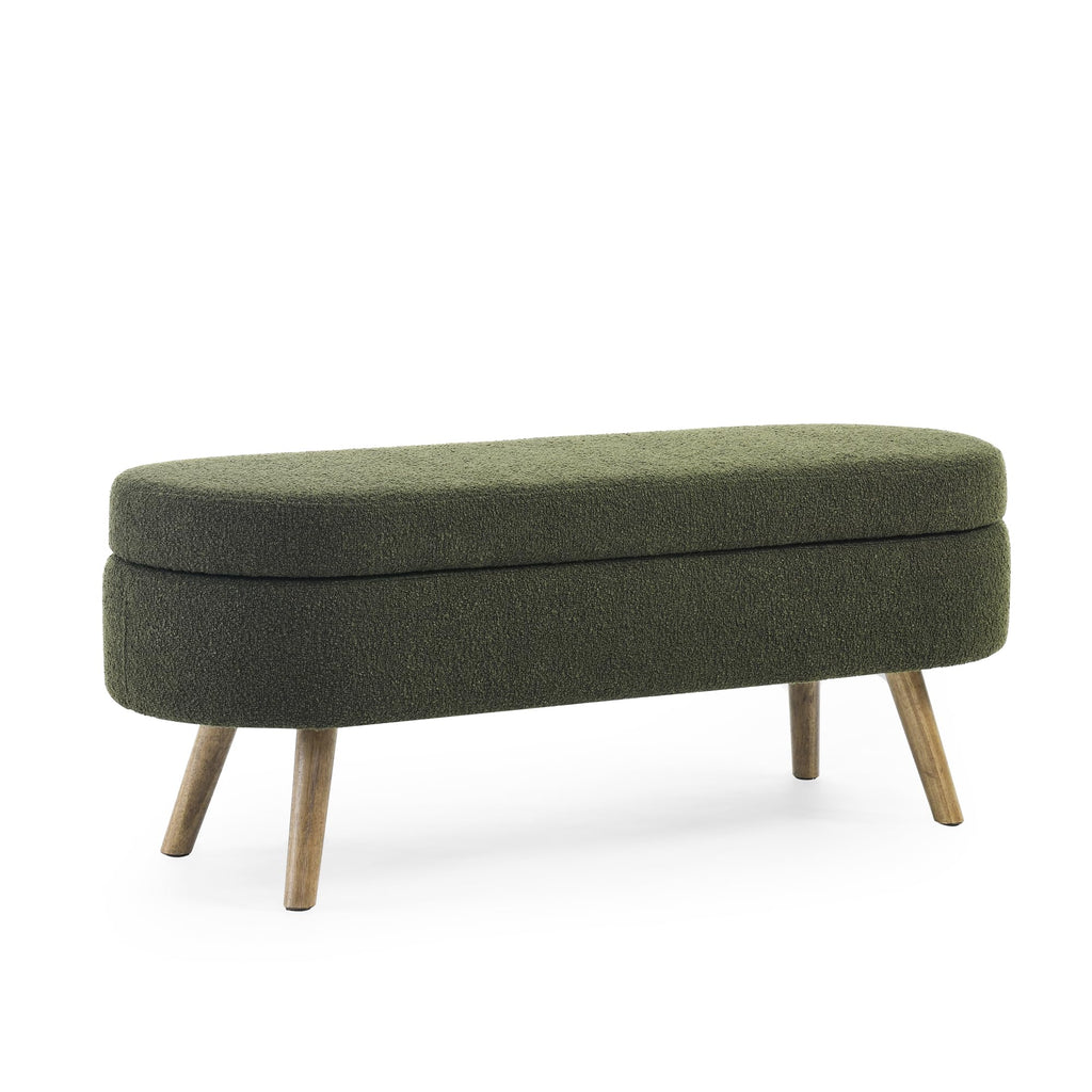 Oval Storage Bench with Rubber Wood Legs Green V70183