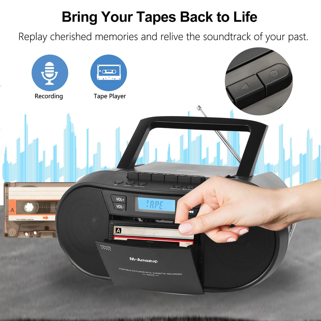 Portable CD Cassette Boombox with Bluetooth MP3 USB FM Radio X441