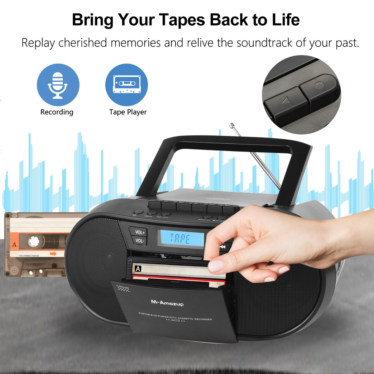 Portable CD Cassette Boombox with Bluetooth MP3 USB FM Radio X441