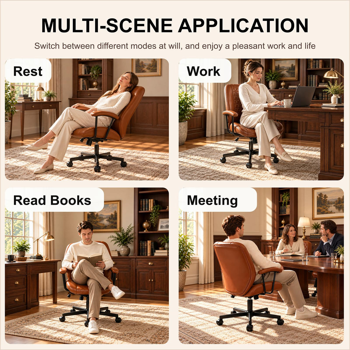 Brown PU Leather Office Chair with Lumbar Support A7944