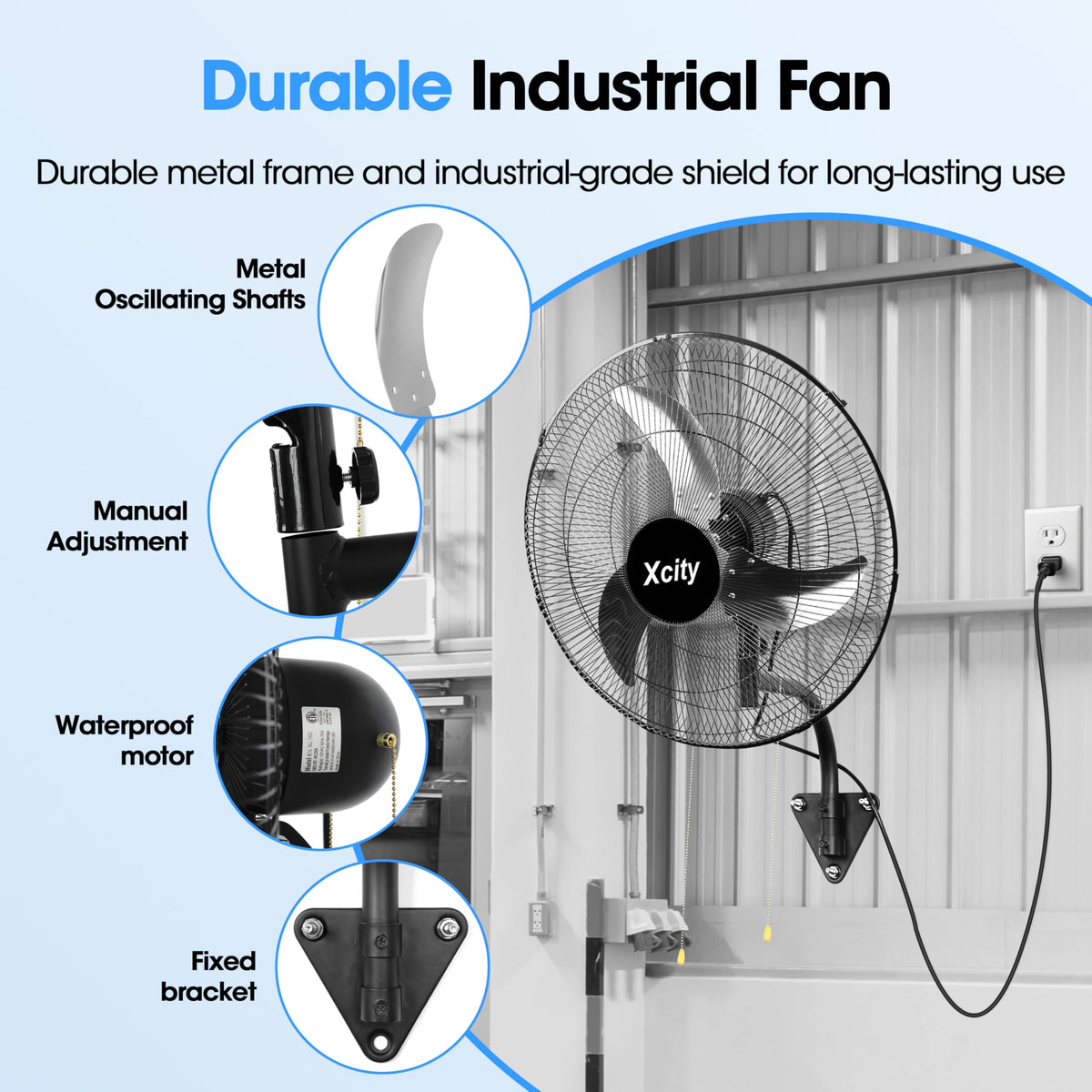 20 inch Industrial Wall Mounted Oscillating Fan, 3-Speed, 5500 CFM, Black M11992