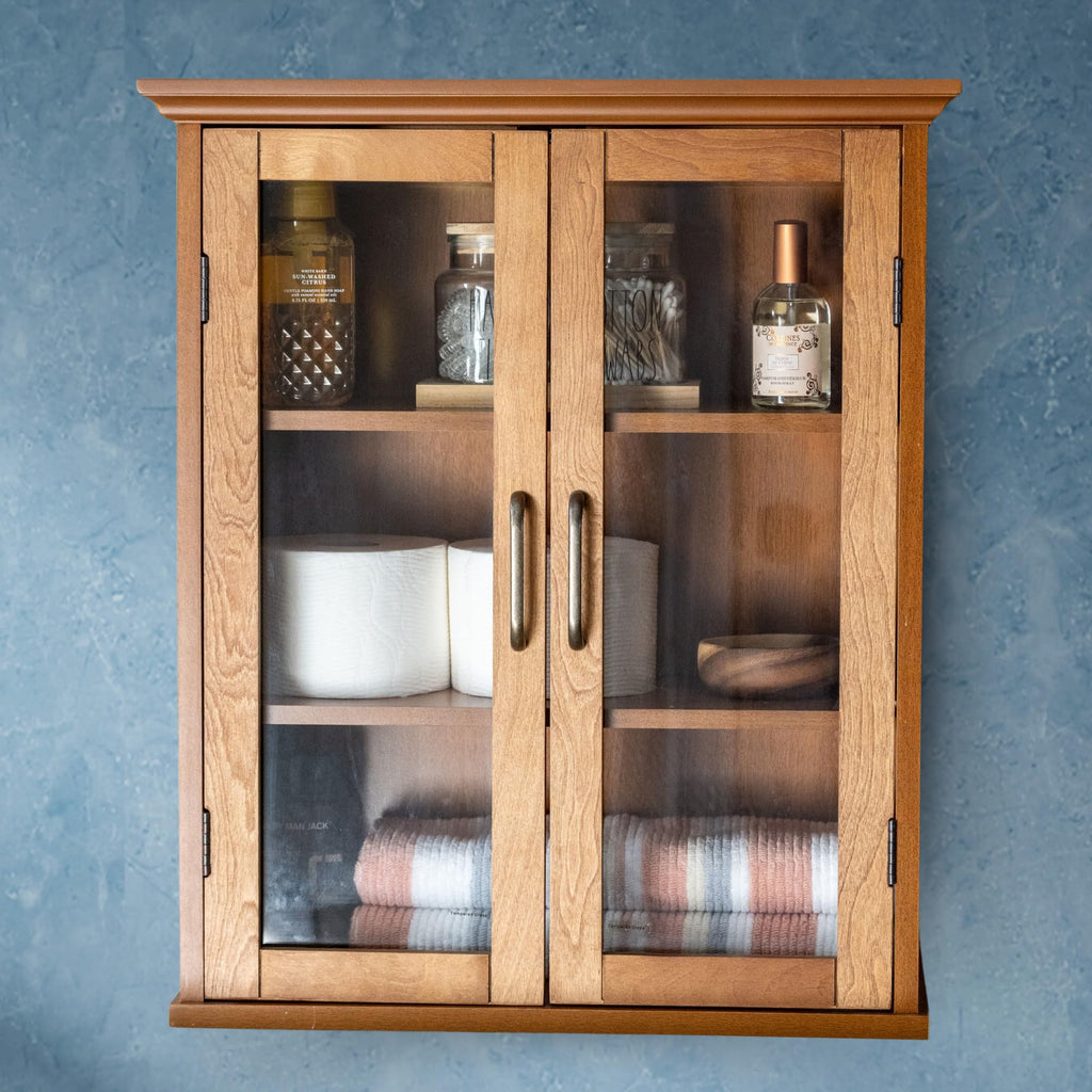 Wooden Over The Toilet Bathroom Medicine Cabinet with 2 Adjustable Shelves M414100