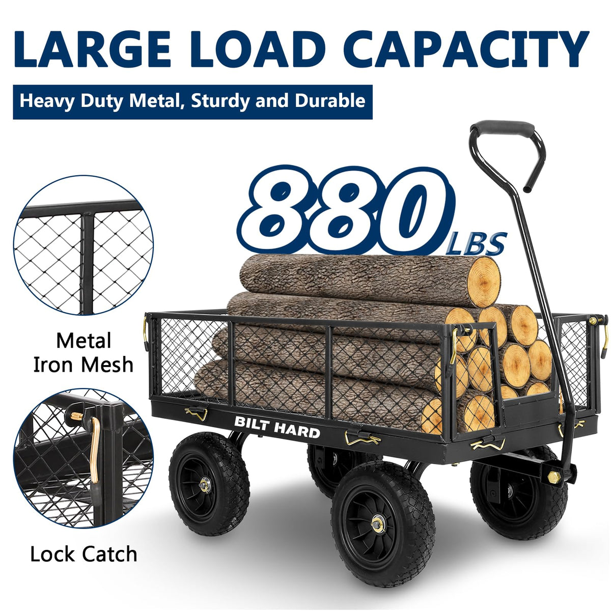 10" Flat Free Tires Steel Garden Cart with Rotating Handle B28025