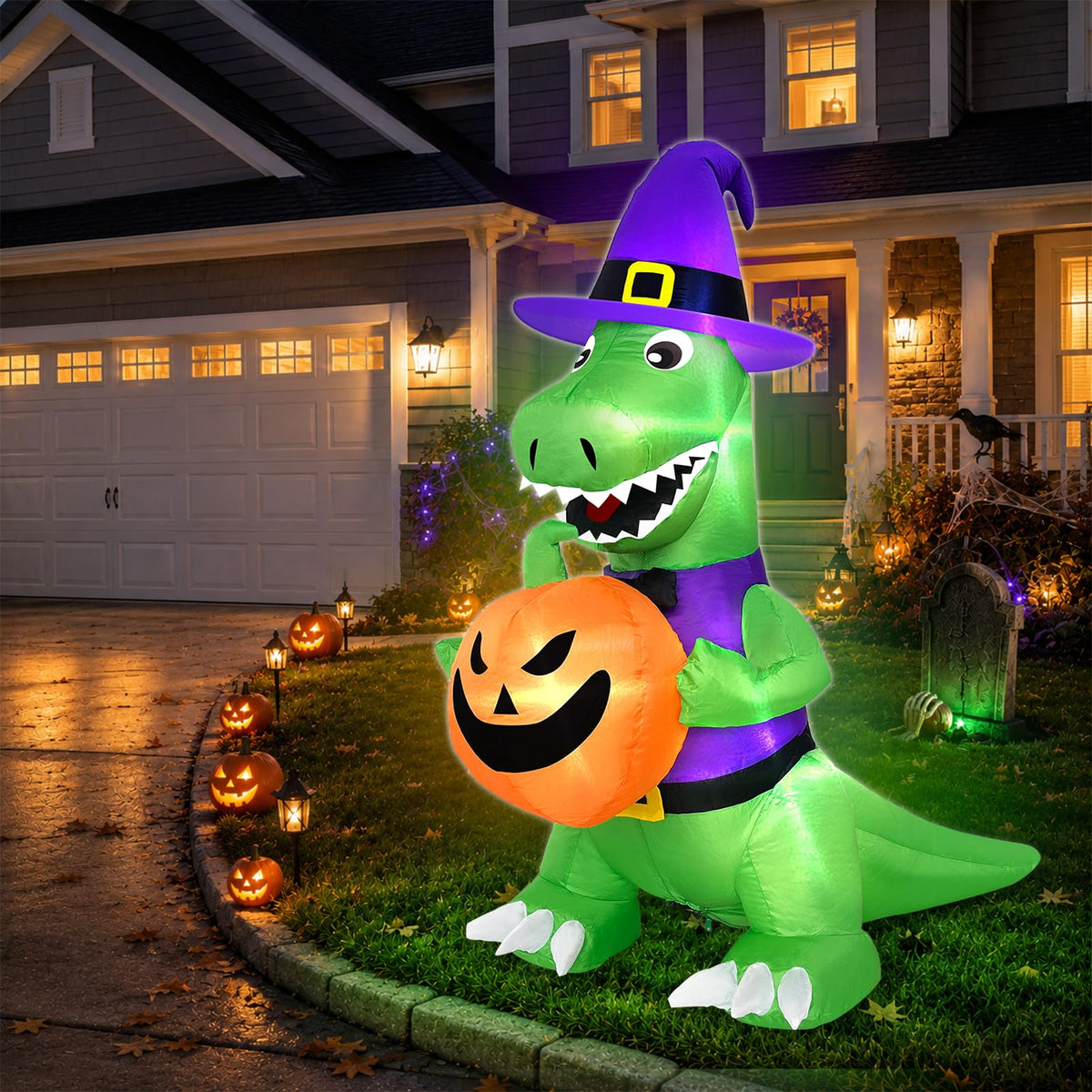 4 Ft Halloween Inflatables Witch Dinosaur H710
