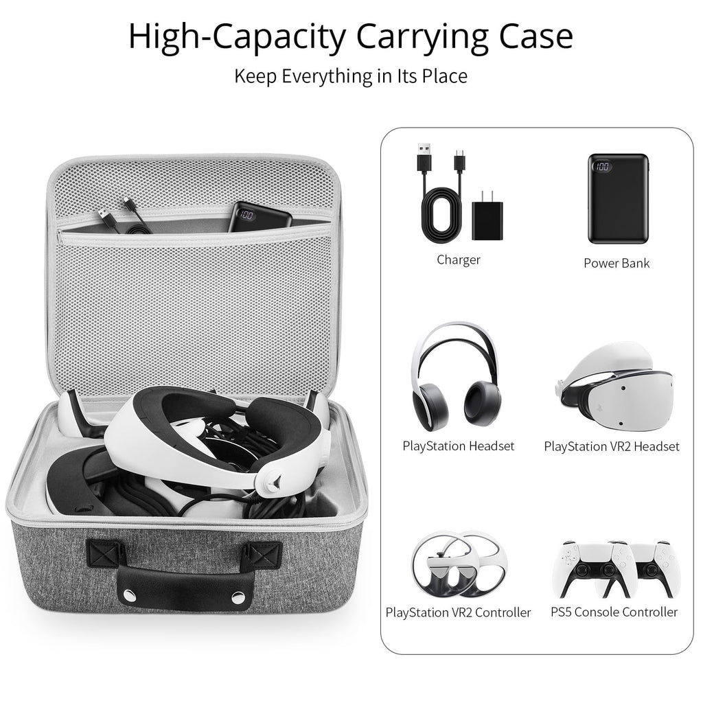 Grey Portable Hard Case for Gaming Headset and Touch Controllers Y407