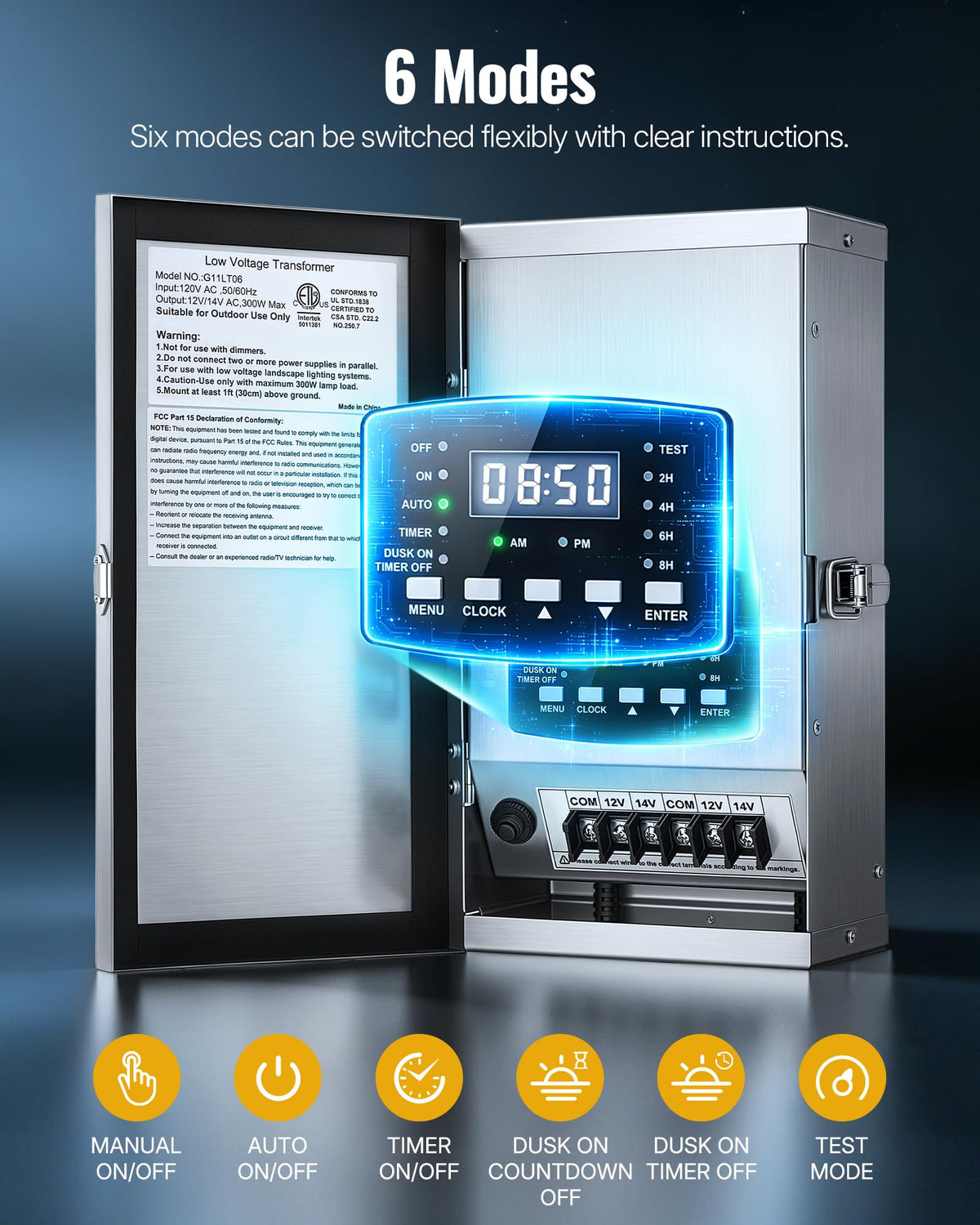 300W Low Voltage Landscape Transformer with Timer & Photocell Sensor B9695