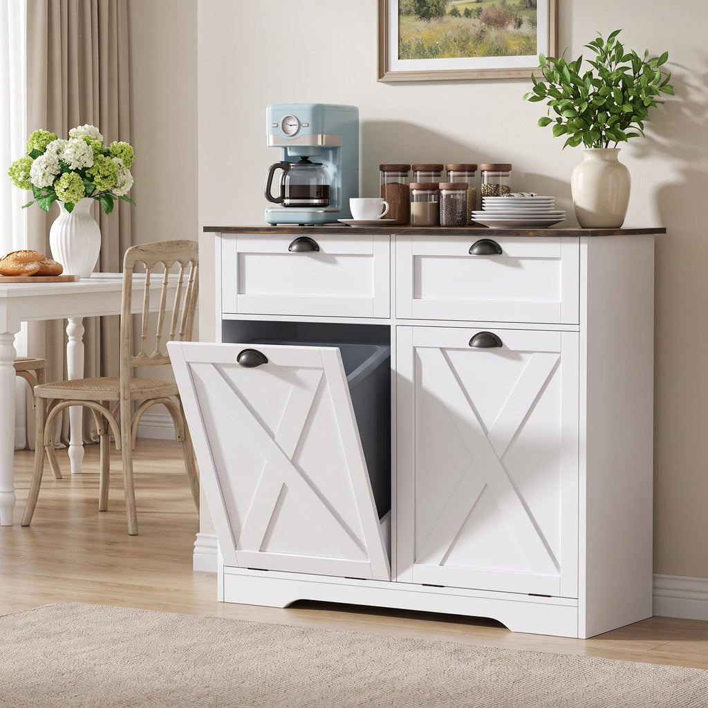 White Tilt Out Trash Cabinet V6395