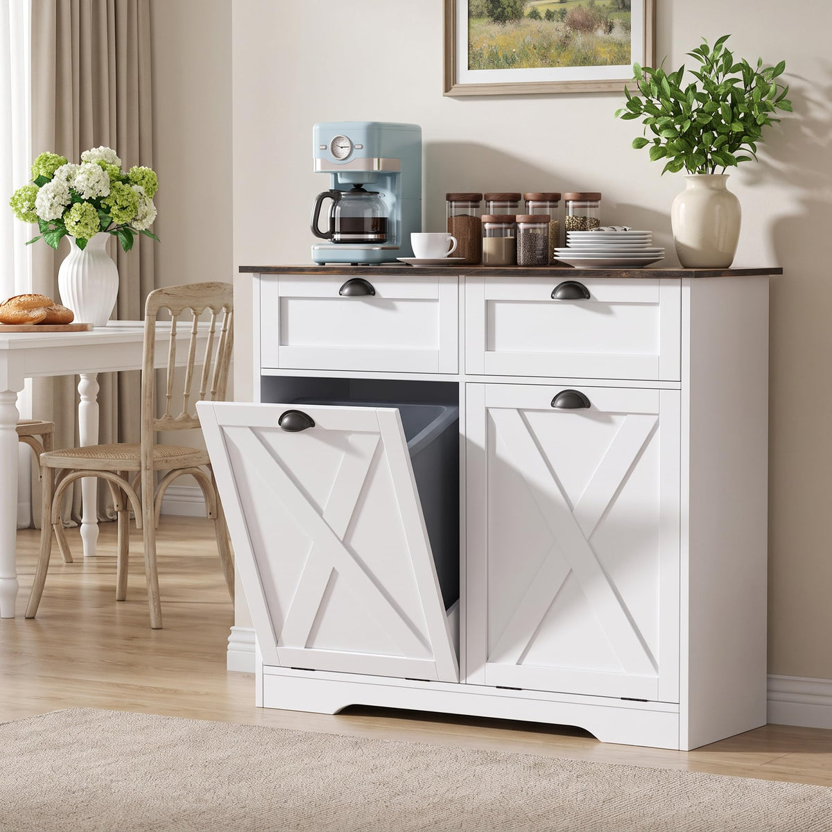 White Tilt Out Trash Cabinet V6395