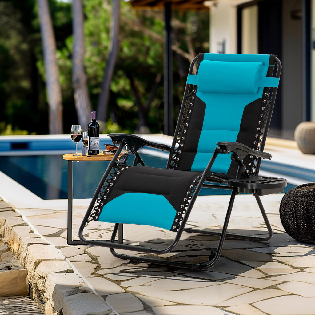 Zero Gravity Chair Set of 2 Folding Patio Lounge Recliner with Pillows Cup Holder S404
