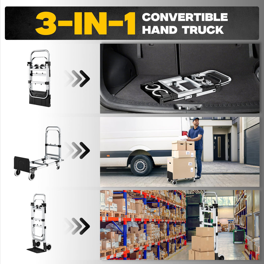 3-in-1 Folding Hand Truck 600LBS Heavy Duty Convertible Cart E773539
