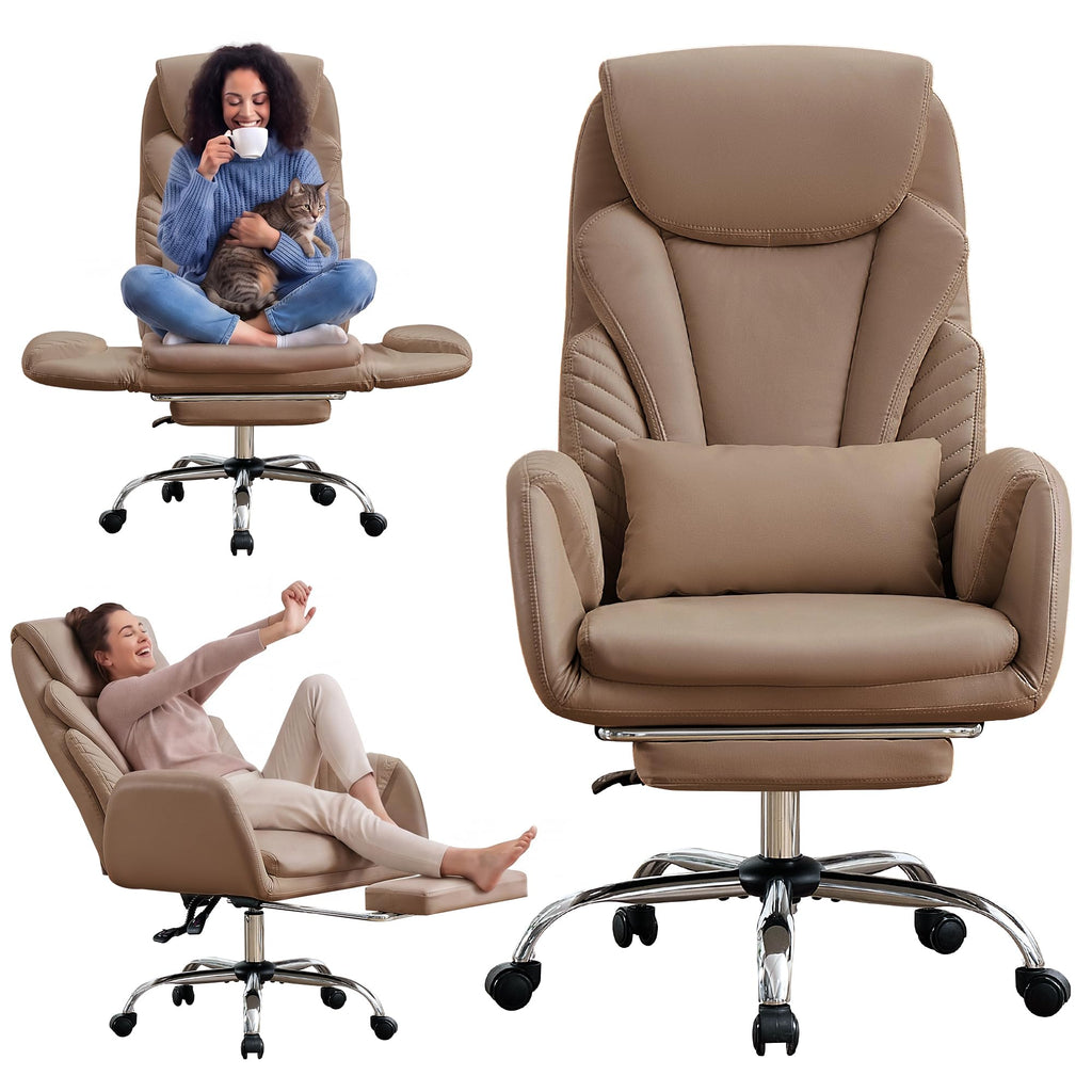 Cross Legged Office Chair with Flip Armrest and Footrest Brown E212