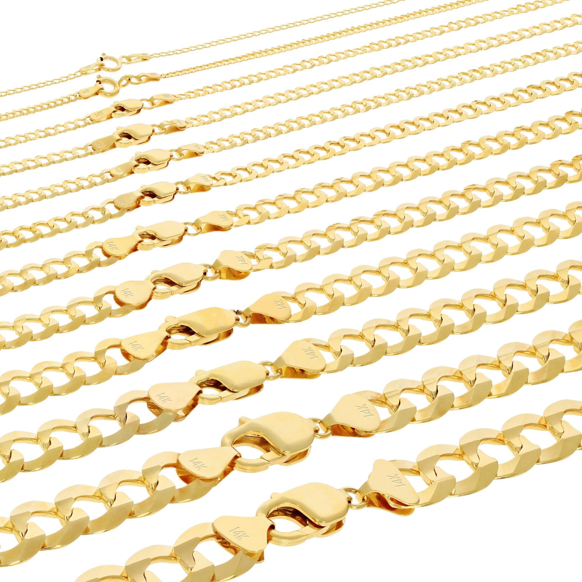 14K Yellow Gold Cuban Curb Link Chain Necklace A105