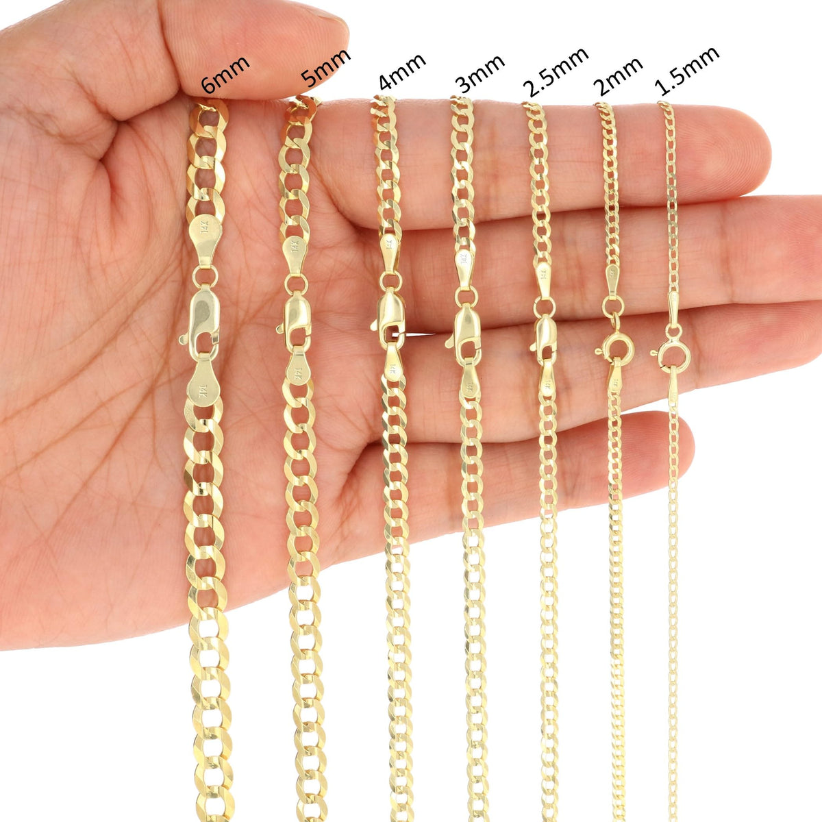 14K Yellow Gold Cuban Curb Link Chain Necklace A105