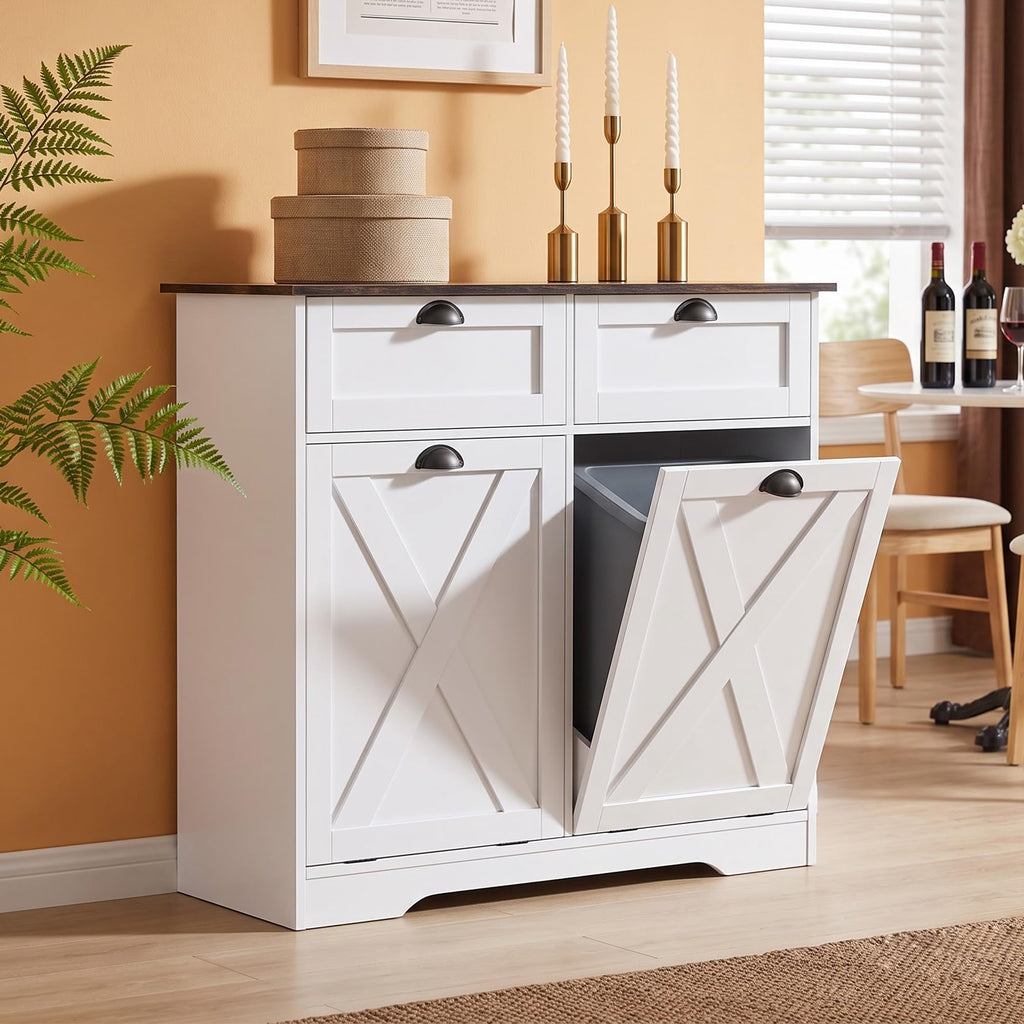 White Tilt Out Trash Cabinet V6395