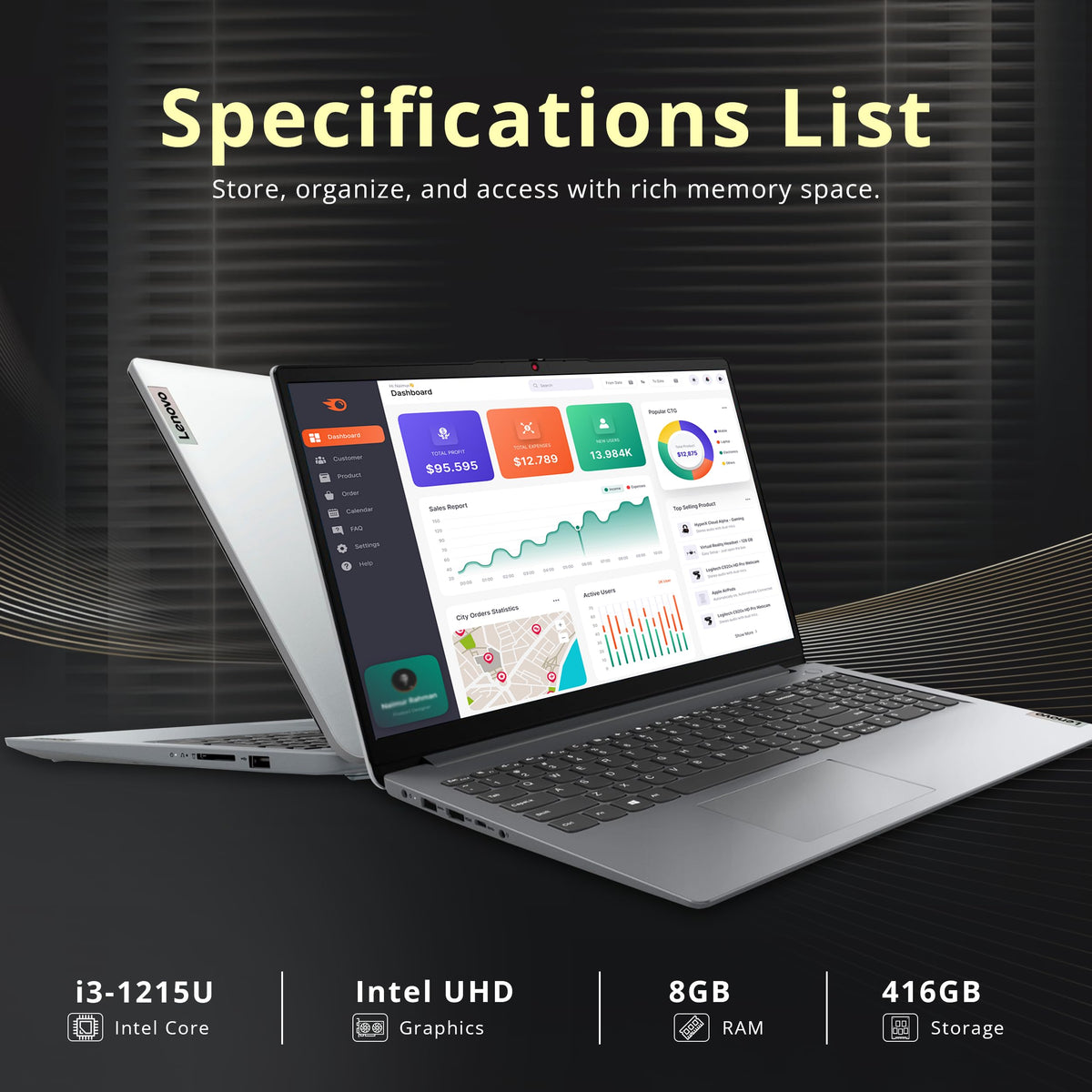 15.6" FHD Touchscreen Laptop, Intel i3, 8GB RAM, 416GB Storage, Gray G449552