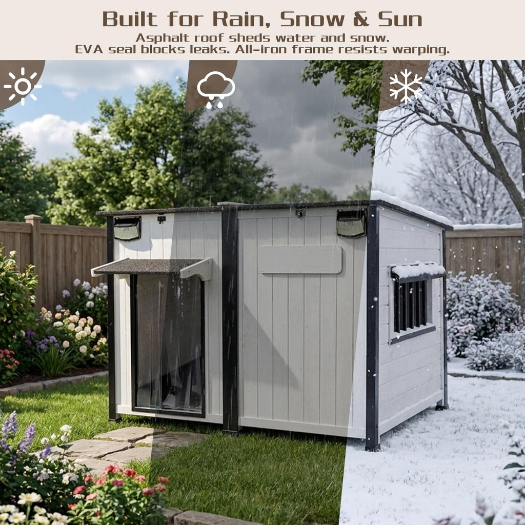 55" Large Wooden Dog House Outdoor Heavy Duty Weatherproof Kennel with Asphalt Roof G59986