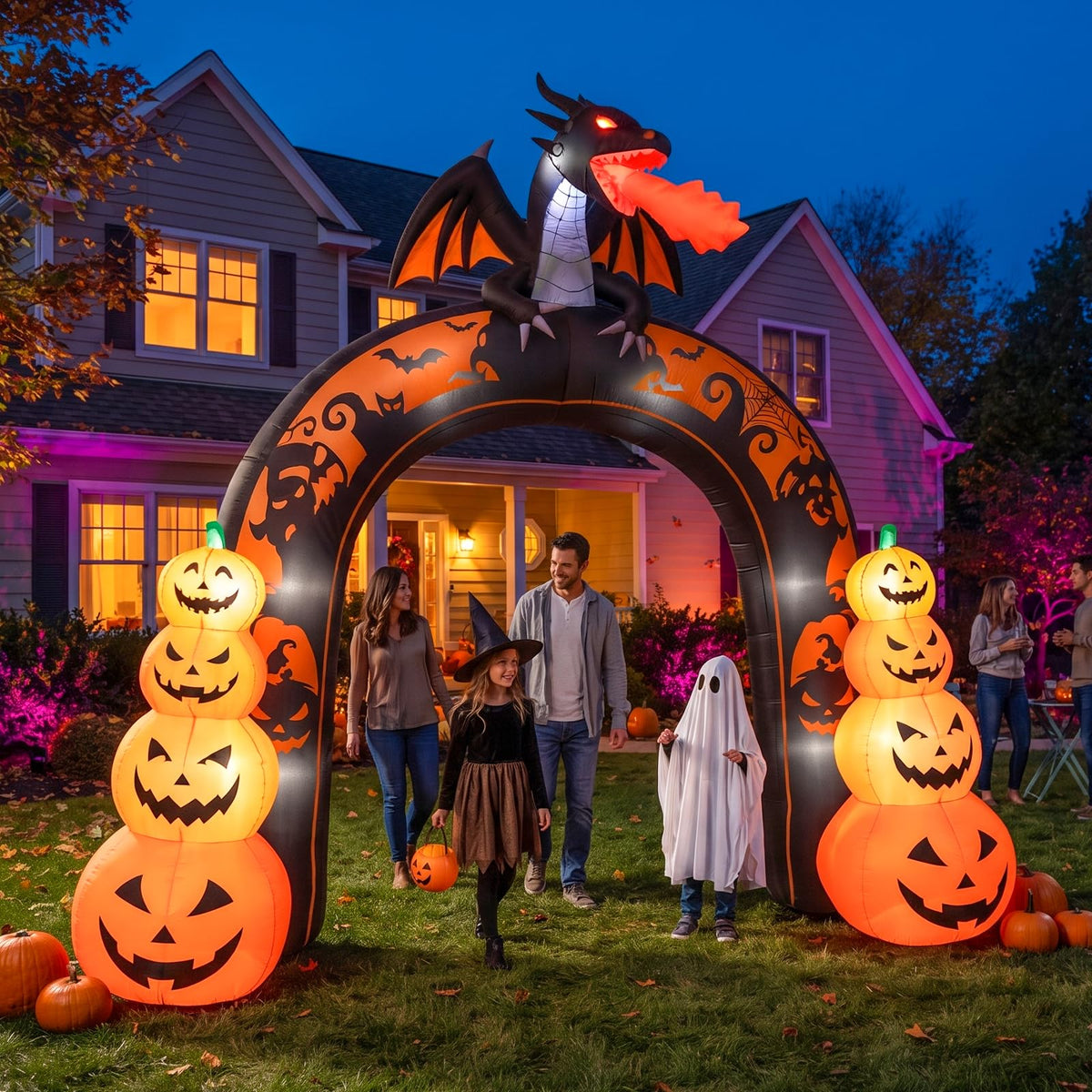 10 FT Tall Halloween Inflatables Dragon Pumpkin Archway Outdoor Decorations with Built-in LEDs J756004