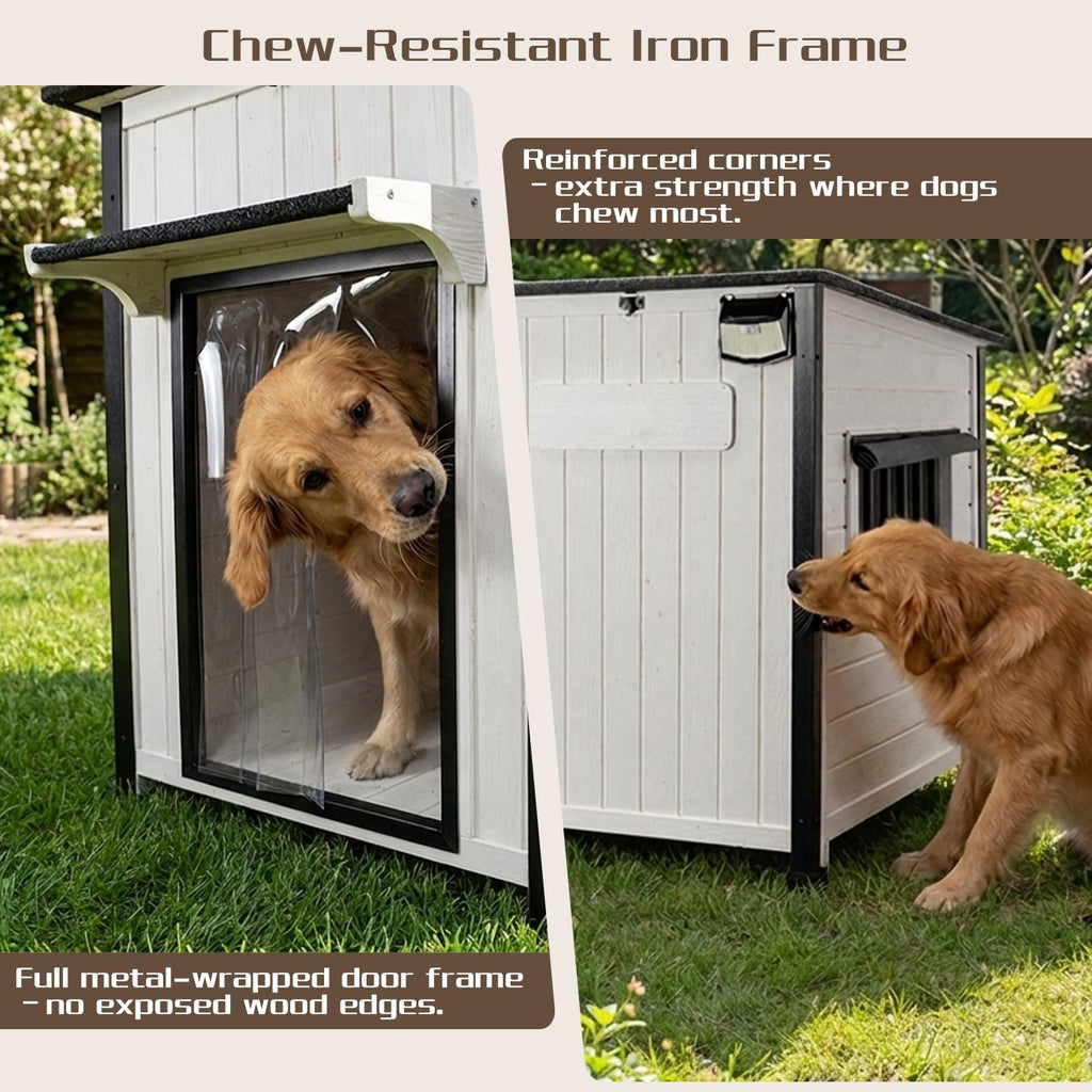 55" Large Wooden Dog House Outdoor Heavy Duty Weatherproof Kennel with Asphalt Roof G59986