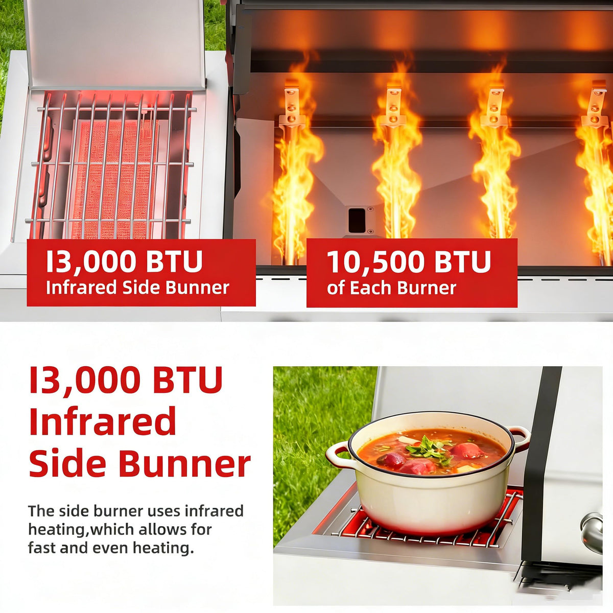 4 Burner Gas Grill with Side Burner and Wheels W858