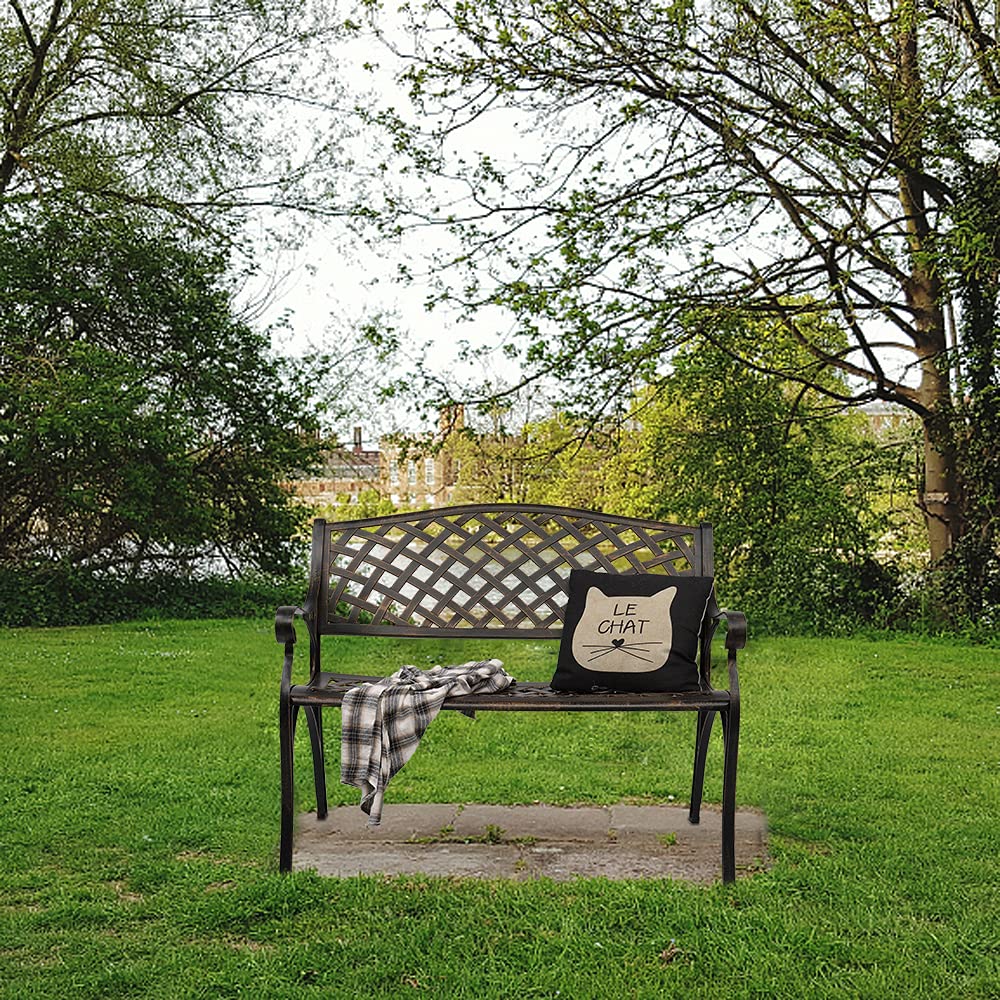 40.5" Antique Black Cast Aluminum Outdoor Bench with Mesh Backrest P9983