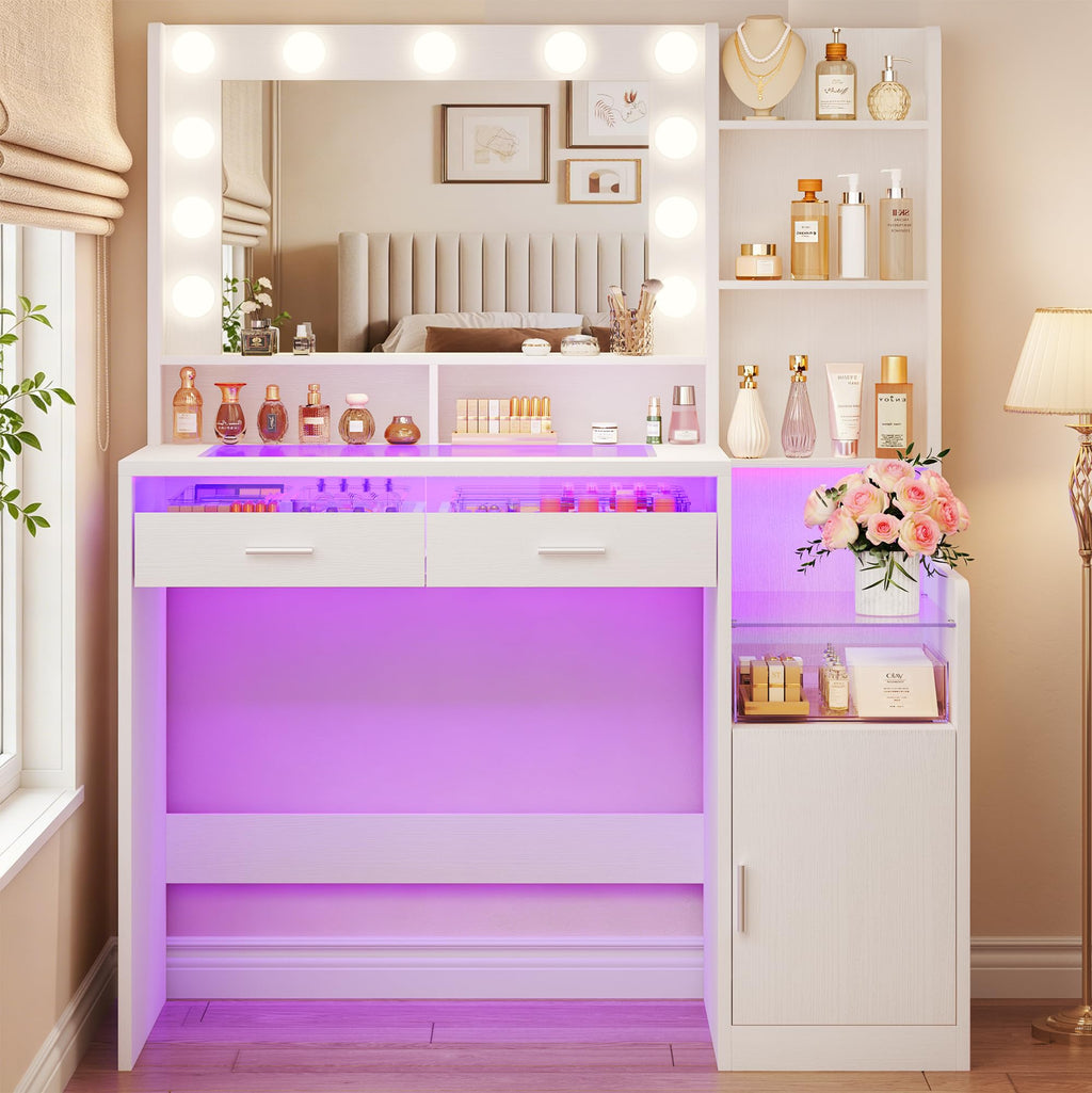 White Vanity Desk with Mirror and Lights X361141