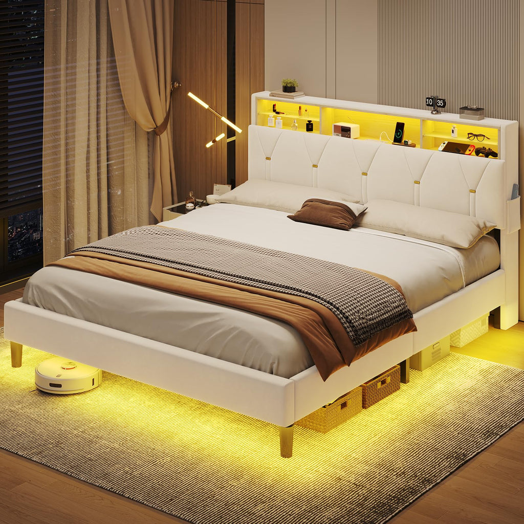 Full Size Velvet Upholstered Platform Bed Frame with Storage Headboard C97866