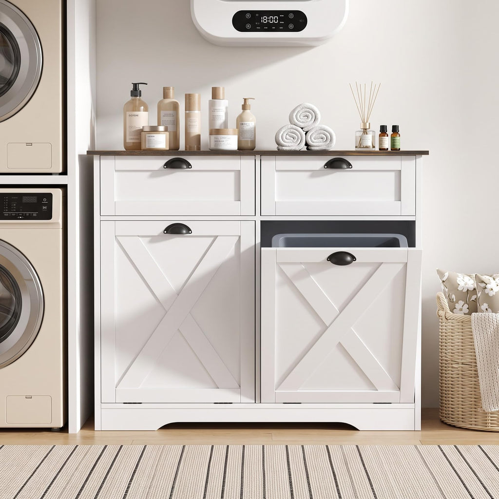 White Tilt Out Trash Cabinet V6395